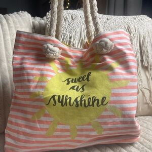 Sunshine Striped Tote Bag - Pink and Yellow